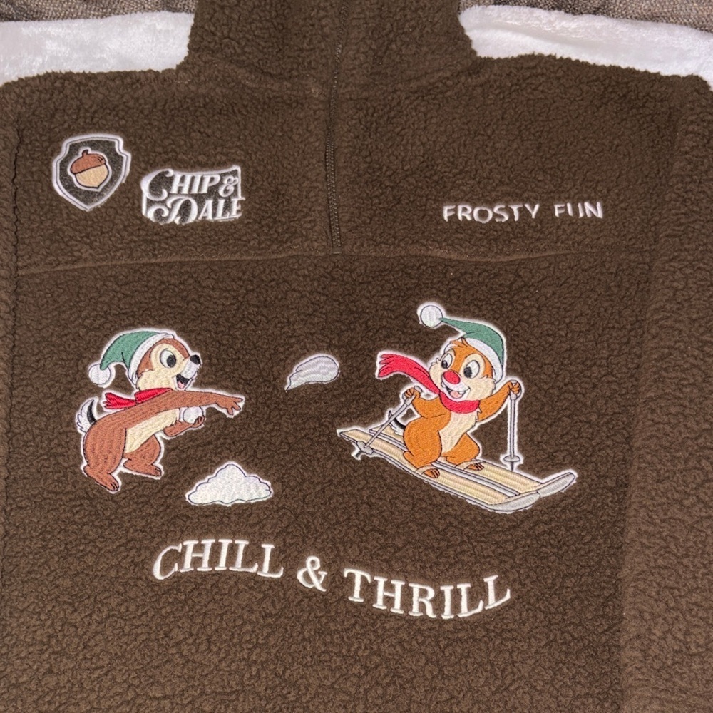 Disney Chip&Dale Embroidered Unisex Sherpa 3/4 Zip Pullover Gently Loved L - Picture 2 of 11